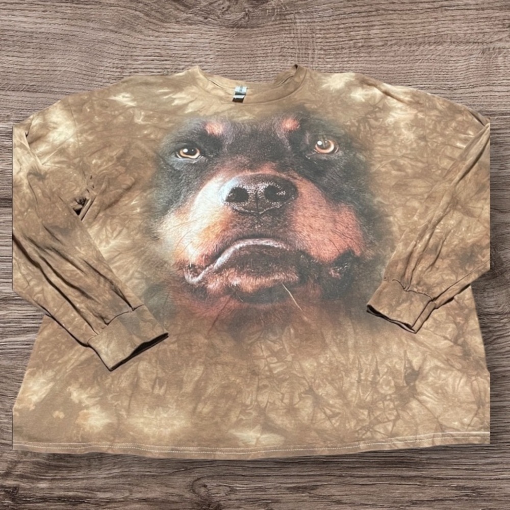 Rottweiler Dog Print Long Sleeve Shirt Brown
